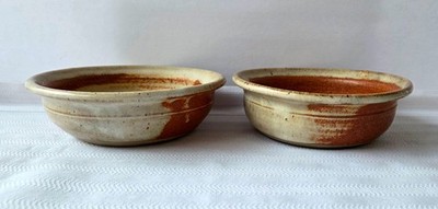 Great Pair of Studio Art Pottery Bowls Speckled Earth Tones - SIGNED