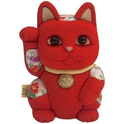 Kleine Maneki-neko (tickende Katze) in rot vom traditionellen Handwerker Toko