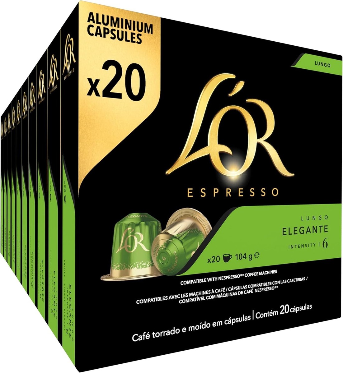 L'OR Espresso Coffee Cups Lungo Elegante Pack of 10 x 20 Premium Coffee  Pods