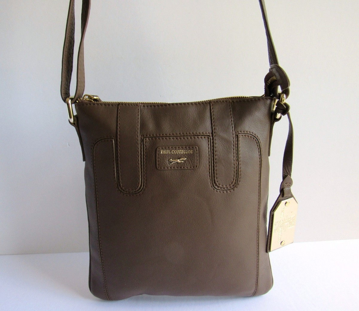 Paul Costelloe New Authentic Taupe Leather Medium Cross Body
