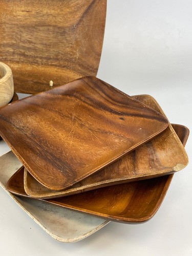 Lot Of 10 Vintage MCM Wooden Serving Trays Salad Bowls Condimint Plates - Picture 3 of 5