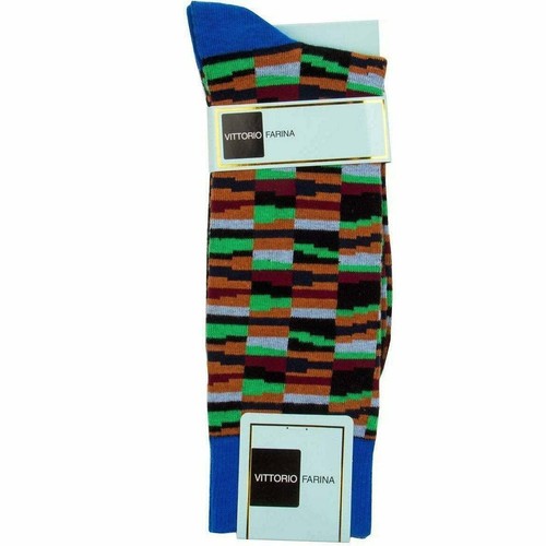 Calcetines de vestir de diseñador Vittorio Vico Farina a rayas locas para hombre en media pantorrilla, algodón - Imagen 4 de 12
