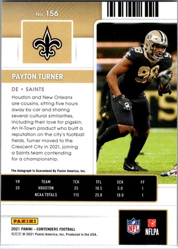 2021 Panini Contenders - Rookie Ticket Auto #156 Payton Turner (AU, RC) - Picture 2 of 2
