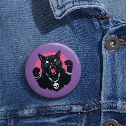 Cat Pin Button Fierce Black Cat, Rocker Aesthetic, Heavy Metal Punk Rock Goth - Picture 7 of 7