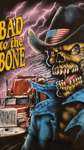 Vintage TRUCKERS ONLY Shirt Black Bad to the Bone Biker Cowboy 3d Emblem USA XL - Picture 5 of 7