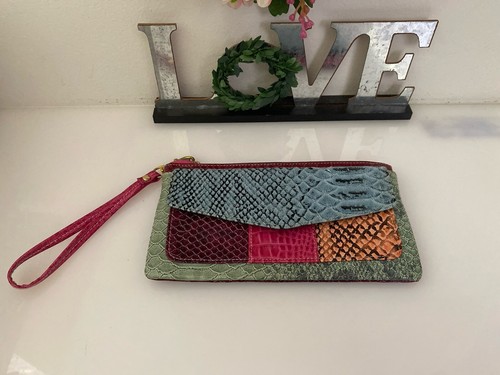 Vintage Faux Reptile Leather Multicoloured Patchwork Wallet Wrist Purse Clutch - Picture 20 of 24