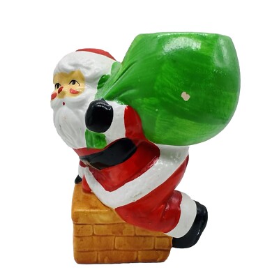Vintage 1984 Merry Lights Santa Christmas Candle Holder #4767S Hand Painted 5.5 