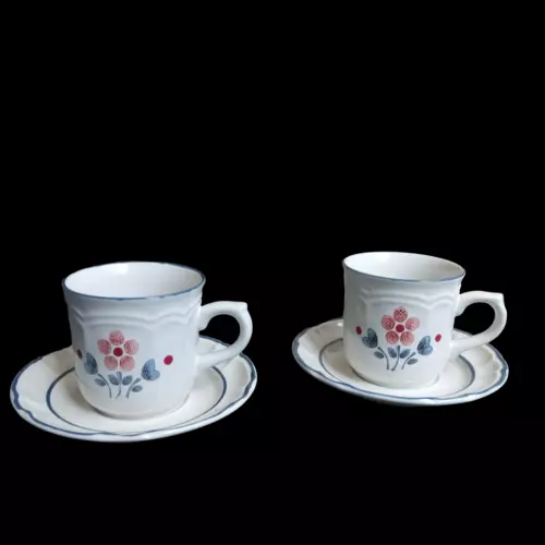 Cumberland Stoneware Brambleberry VTG Lot of 2 Cups And Saucers Floral Pattern