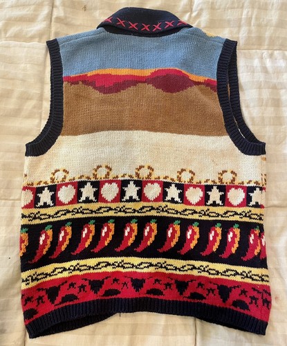 Gilet maglione Natale brutto The Eagles Eye 1993 anni '90 cavallo da cowboy western peperoni - Foto 5 di 7