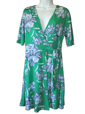VINCE CAMUTO size 8 Green Floral V-Neck Faux Wrap Stretch A-Line Mini Dress