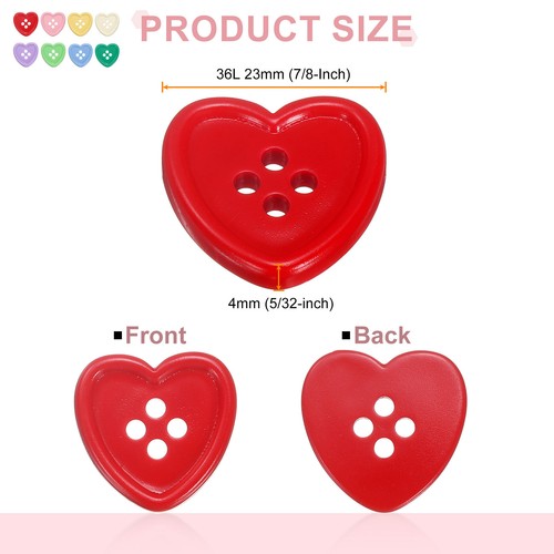 40pcs Heart Resin Sewing Button, 23mm 7/8" 4 Hole Sweater Buttons, Multicolor - Picture 2 of 7