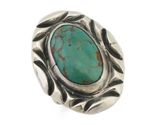 Navajo Ring 925 Silver Kingman Turquoise Native Artist Signed C Montoya C.80's