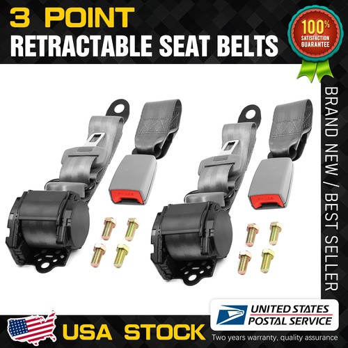 2 Set Universal Car Seat Belt 3 Point Retractable Car Safety Belt Automatic Car Front Seat Safety Belt Strap Buckle Kit Adjustable Grey