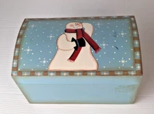 wood hinge box snowman blue small storage christmas decor