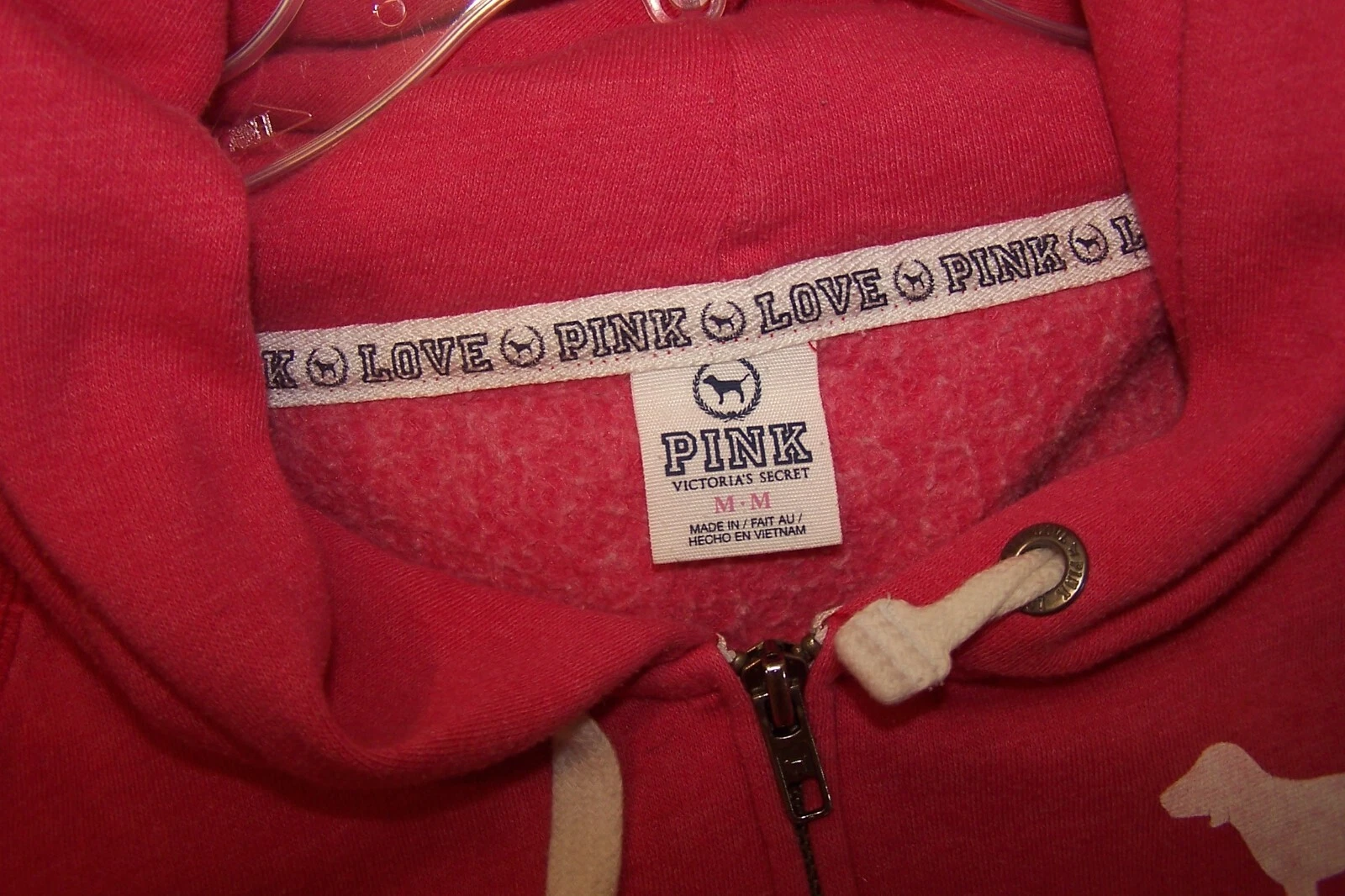 UNDERCOVER Felpa con cappuccio e zip Victoria’s Secret VS Love rosa 1986 taglia M