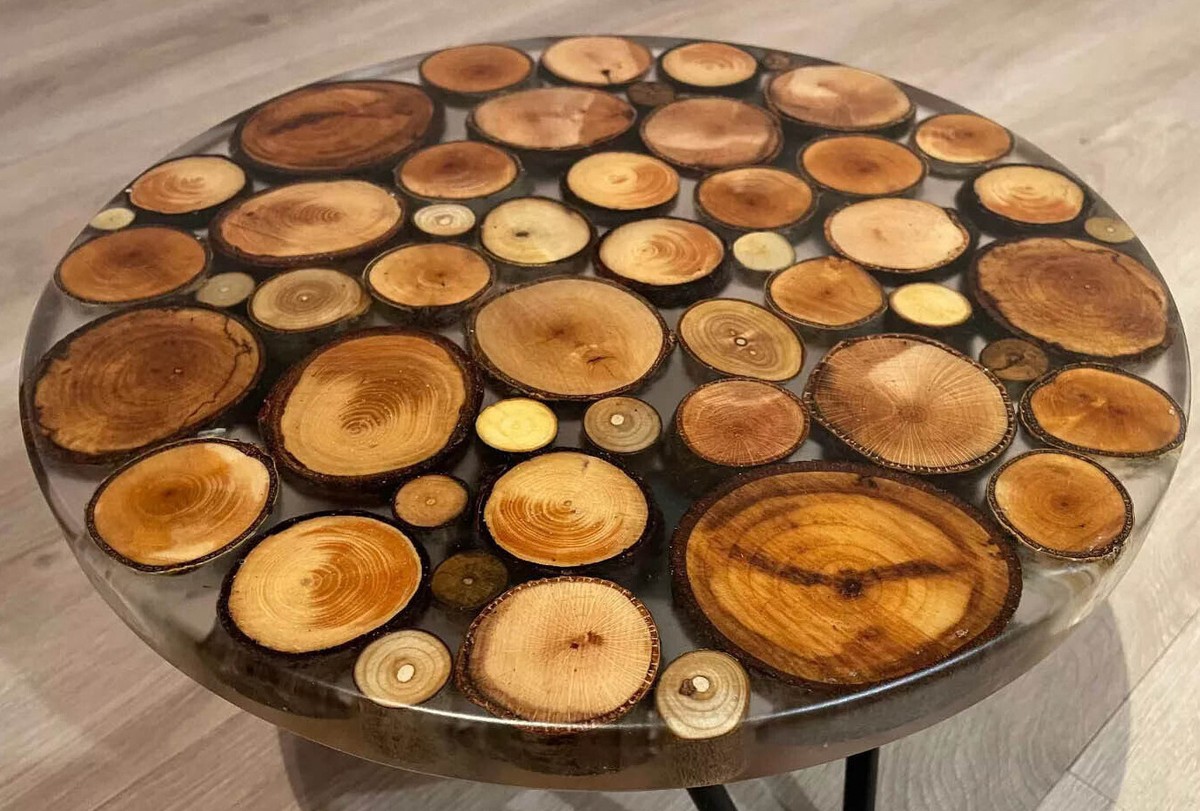 Einzigartiger runder Epoxid Mitteltisch Naturholz Luxus Design Zimmer Möbel D