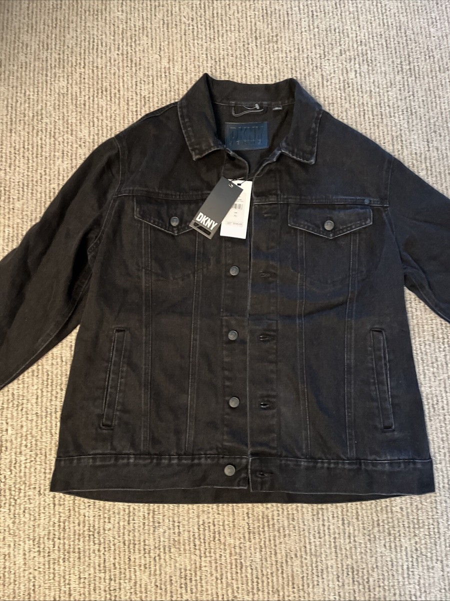 DKNY Jeans Denim Trucker Jacket Mens S Black Rinsed Dark Wash