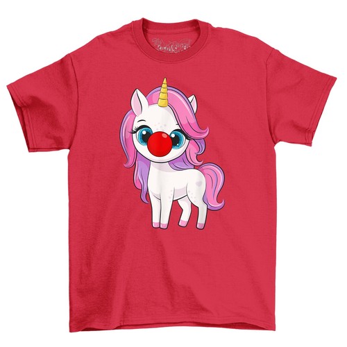 Cute Unicorn Face Red Nose Novelty Funny T-Shirt Adults & Kids Comedy Tee Shirt - Picture 5 of 15