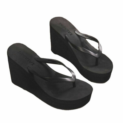 Sandalias lisas de verano para mujer plataforma cuñas pantuflas zapatos tacón medio chanclas - Imagen 21 de 56