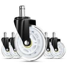 White Chair Caster Wheels (Set of 5) – Office & Gaming Chair Replacement Wheels