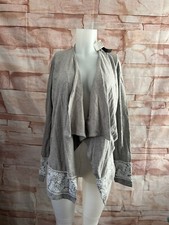 Chelsea Theodore Women’s Embroidered Open Front Cardigan/Gray/Long Sleeve Sz S