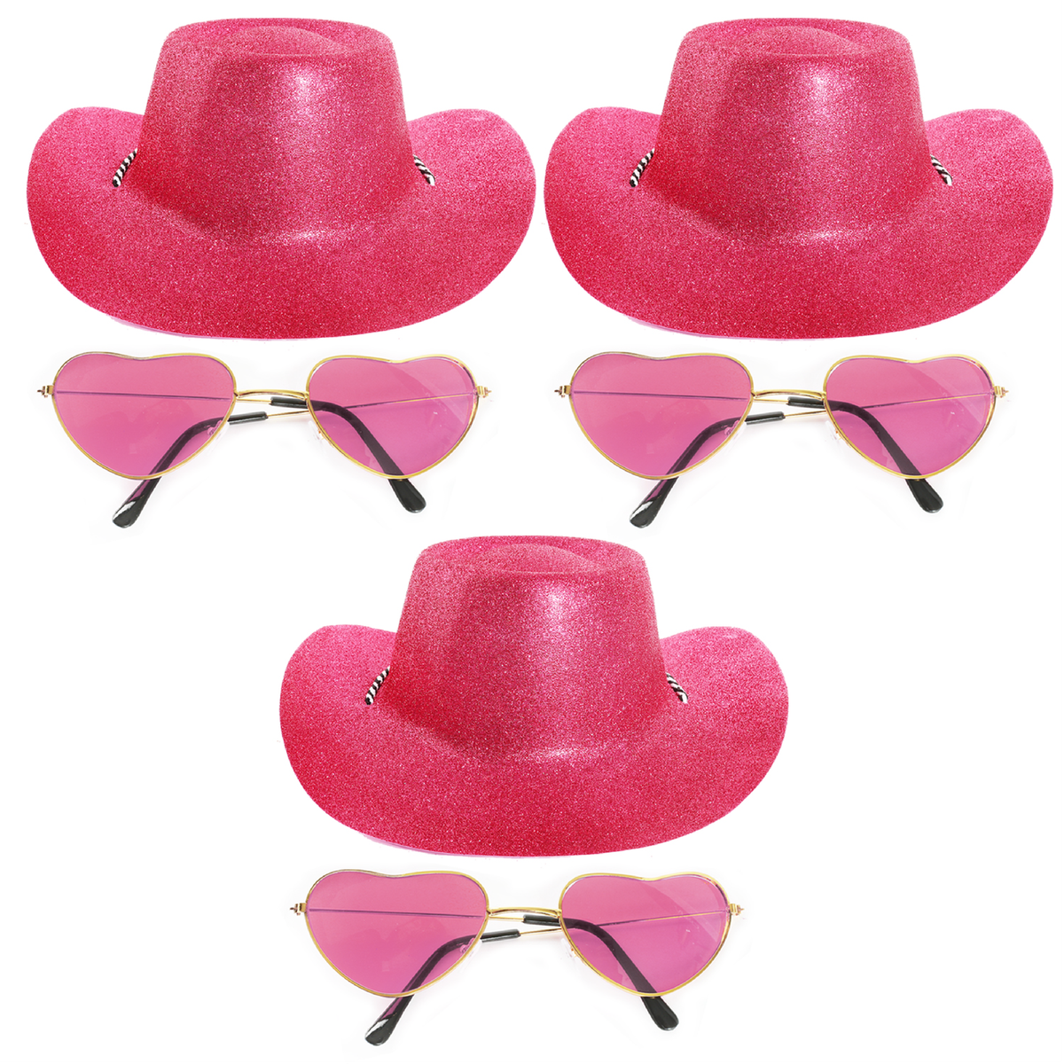 COWBOY CONCERT PINK GLITTER COWBOY HAT GLASSES FANCY DRESS LOT