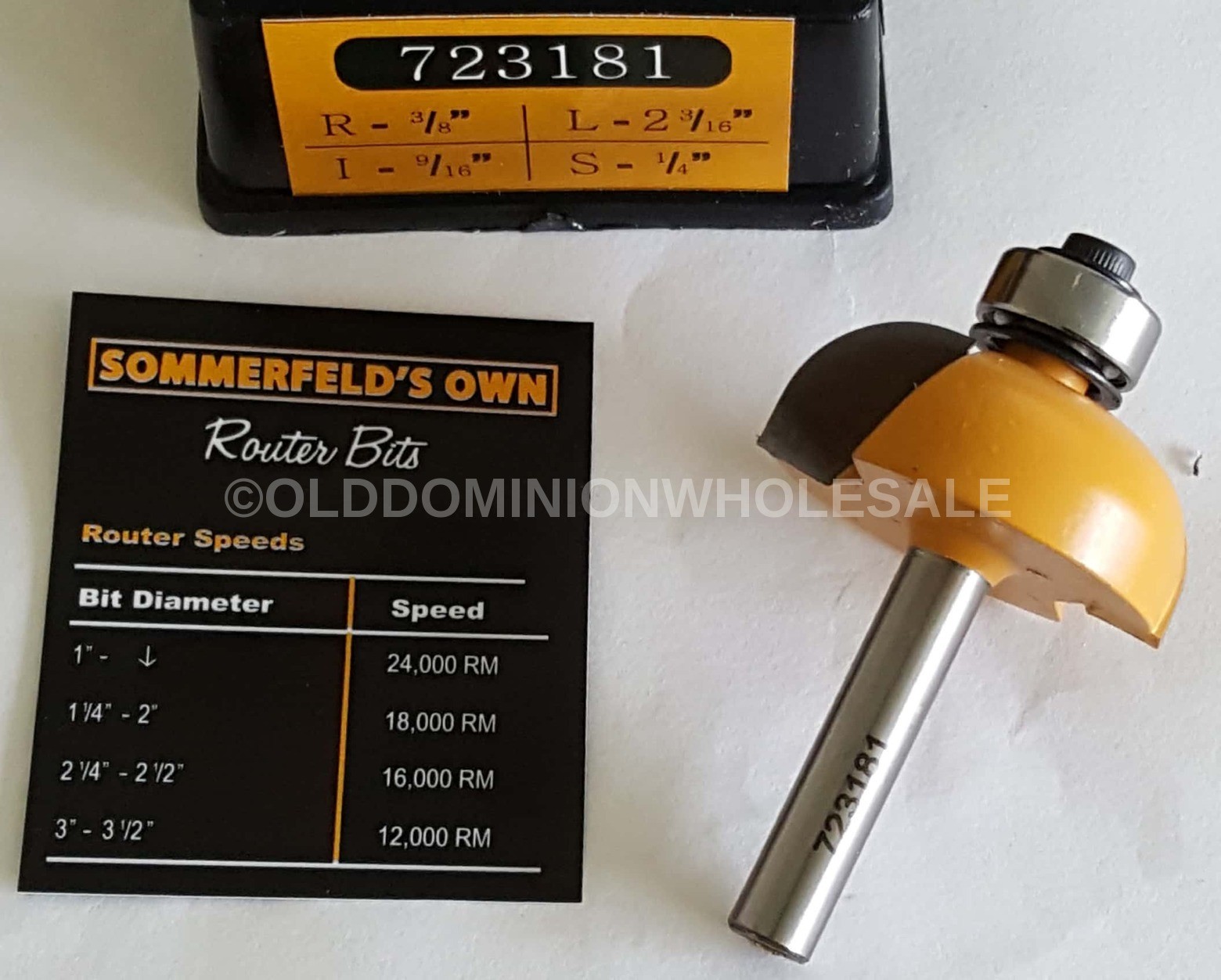 Fraise à Rainurer (Cove Router Bit) Sommerfeld 723181 - Rayon 3/8", Diamètre 1-1/4" - Queue 1/4"
