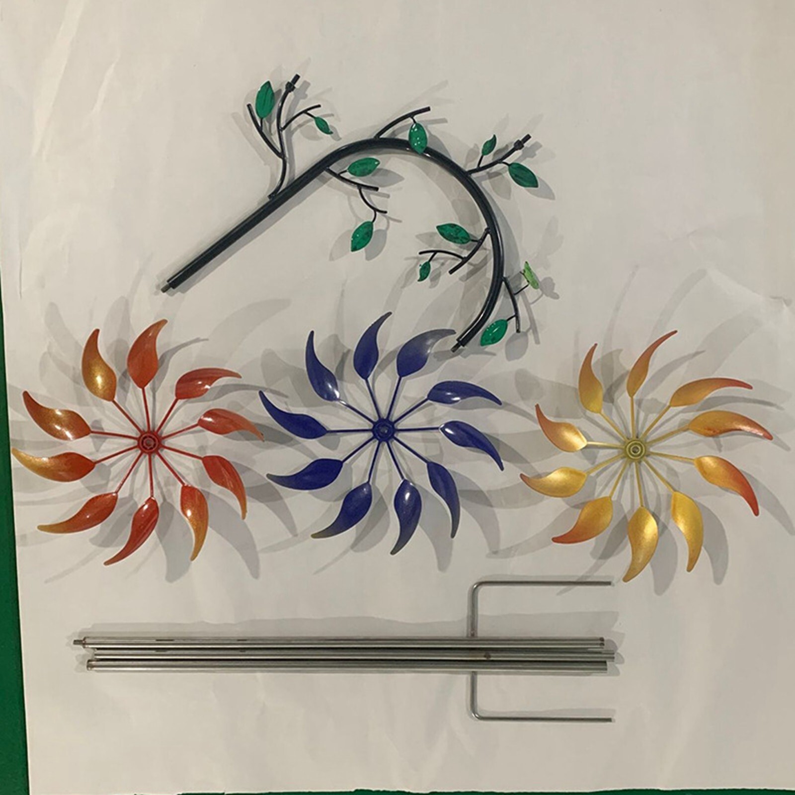 Large Wind Wind With Metal With Three Spinning Flowers And Butterflies Windmill eBay