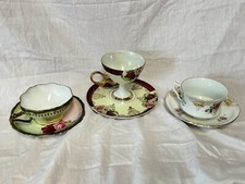 Vtg Iridescent Lusterware Shafford Footed And 2 More Roses Teacups Saucers