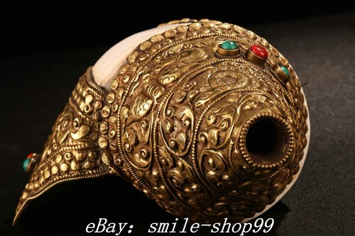 Ancienne incrustation de coquille en points de vente bronze Tibet 13,7
