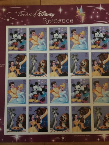 THE ART OF DISNEY US 2006 ROMANCE SET 20 MNH 39c STAMP SHEET - Picture 2 of 2
