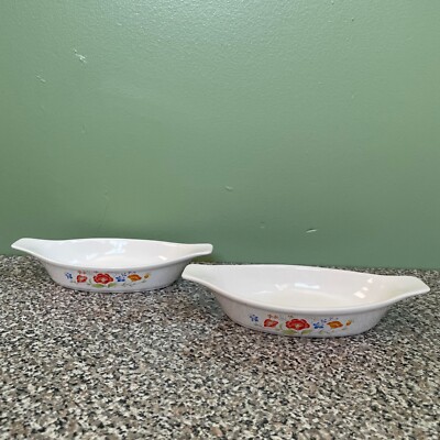 2 Vintage Small Stoneware Oven Proof Baking Dishes ''Wildflower'' Made in Japan