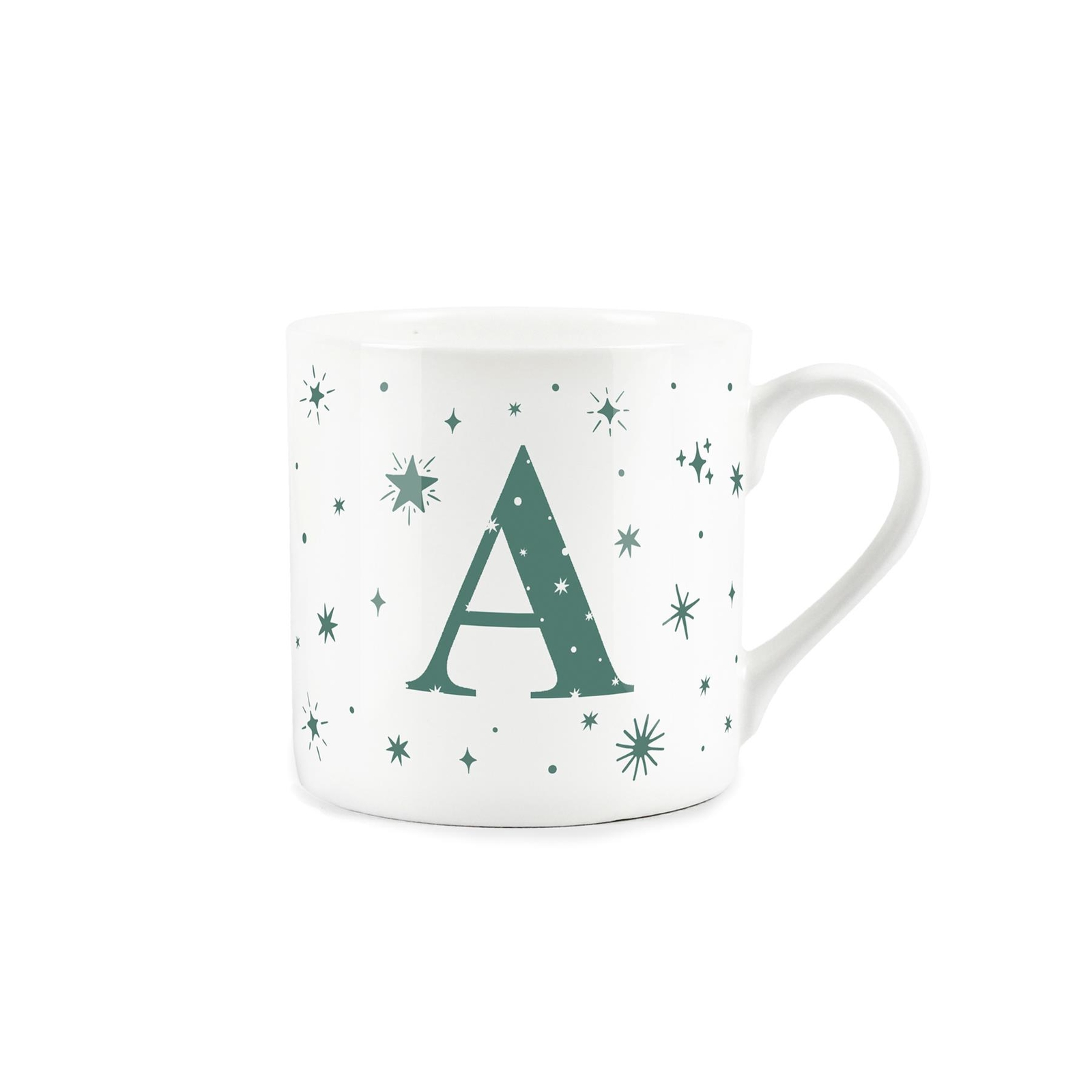 Letter A Mug - Teal Stars Personalised Initial Bone China Tea/Coffee Mug Gift