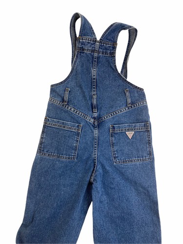 Vtg 90s Red Grid Guess 100% Cotton Blue Denim Bib Less Overalls Girls 14 USA - Picture 7 of 12