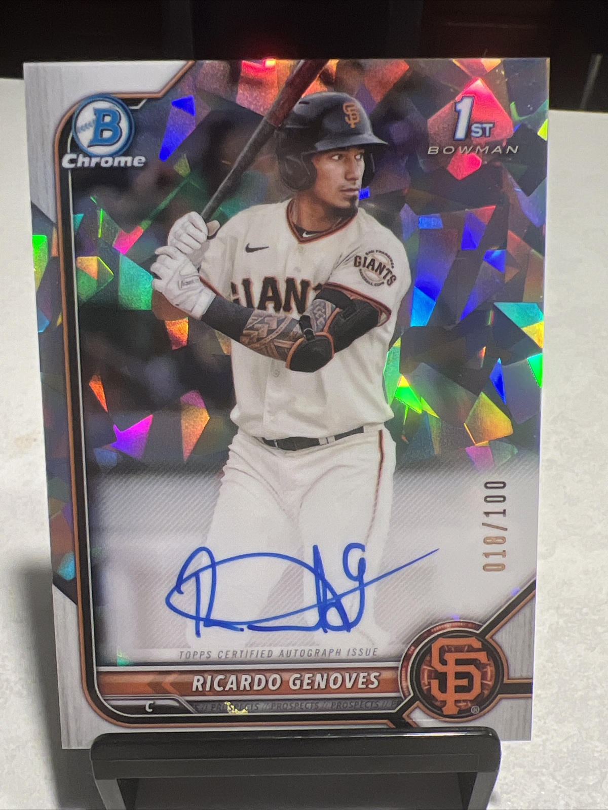 2022 Bowman Chrome Ricardo Genoves Atomic Refractor Auto 18/100 CPA-RGV - Giants