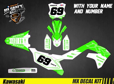 Mx Grafx Motorrad Dekor Kit Aufkleber für Kawasaki KXF Weiß Grün