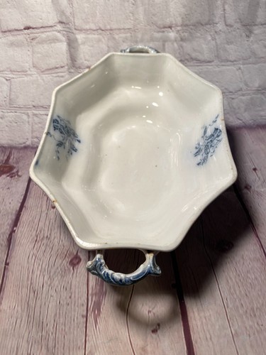 W.H. Grindley & Co. Antique Serving Dish White Blue Flowers Janette Patent 1896 - Picture 3 of 14