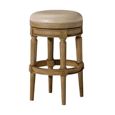 Maven Lane Pullman Backless Bar Stool Oak Finish w/ Avanti Bone Vegan Leather