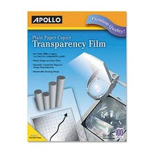 Apollo Plain Paper B/W Laser Transparency Film w/Handling Strip, Letter, Clear,