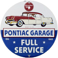 Vintage Pontiac Service Porcelain Sign Dealership Gas Station Motor Oil Garage