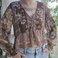 American Eagle Blouse Womens Medium Floral Babydoll Y2K Faircore Boho Hippie 