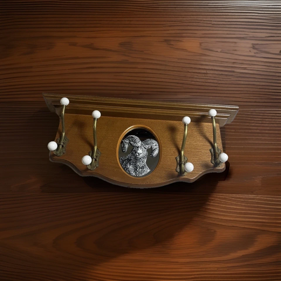 vintage 90’s House of LLOYD antique wall-mounted  With Mirror & Ram coat rack. - Image 2 of 4
