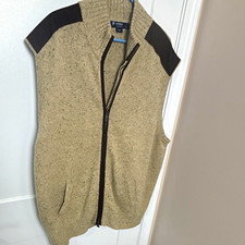 Cremieux Men's Beige Speckled Full Zip Mock Neck Knit Sweater Vest XL