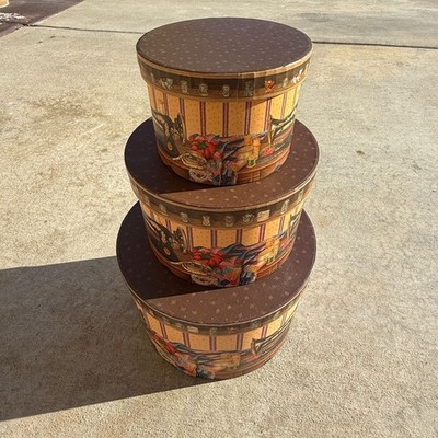 A Stitch In Time Sewing Themed Stacking Nesting Boxes w/ Storage Trays Set of 3