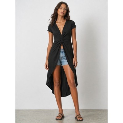 Feathers Womens Twist Front Walk Through Maxi Top L Black Boho Festival New