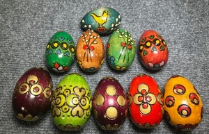 Vintage Polish Folk Art Wooden Hand Carved & Hand Painted Lot Of 10