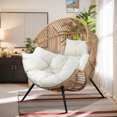Vongrasig Outdoor Wicker Egg Chair PE Rattan Chair with Cushion, Oversized Patio