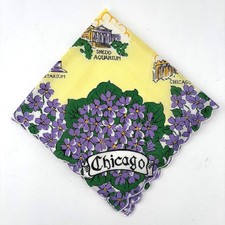 1950s Souvenir Chicago Womens Handkerchief Vintage Floral Cottagecore