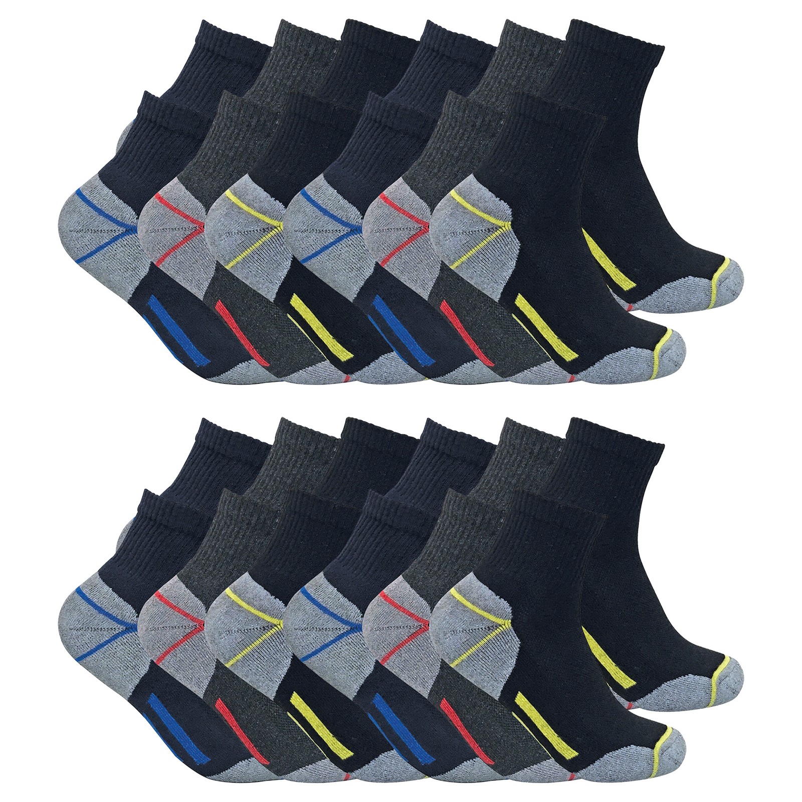 24 Pairs Mens Multipack Ultimate Cotton Rich Work Ankle Socks