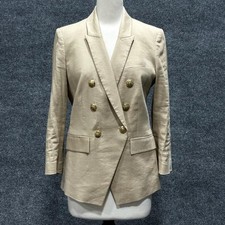 Veronica Beard Blazer Womens 8 Beige Empire Dickey Linen Double Breasted Jacket